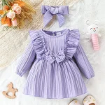 Robe bébé fille manches longues col rond volants lilas accessoires inclus 03 mois printemps décontractée élégante