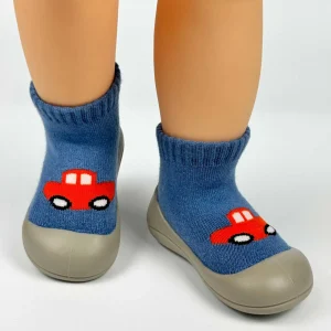 Chaussettes coordonnées bébé enfant motif voiture doux antiglisse intérieur extérieur