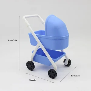Poussette miniature bébé jouet 1/12 scale accessoire poupée simulation jeu rôle enfants 36 ans couleur bleu pastel cadre blanc roues noires