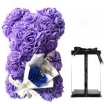 Ours en peluche roses artificielles 25cm coffret cadeau premium décoration romantique anniversaire SaintValentin bouquet fleurs bleues