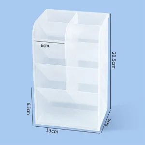 Organisateur de bureau transparent en plastique compartiments inclinés rangement compact usage multifonctionnel design minimaliste qualité premium idéal pour bureau ou maquillage