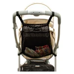 Sac en filet de rangement pour poussette sac suspendu rangement jouets biberons couches grande capacité moderne design simple facile à fixer accessoire bébé portage pratique tissu synthétique couleur noire