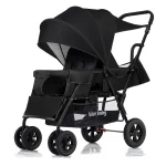 Poussette bébé élégante en aluminium et polyester noire canopy rétractable panier pliable moderne sécuritaire durabilité