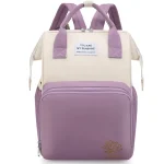 Sac à dos bébé multifonctionnel étanche grande capacité style violet et beige portage pratique usage quotidien et voyage