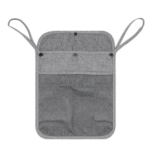 Organisateur de rangement suspendu pour poussette sac en tissu gris grande capacité boutons fixés poignées latérales design moderne Mesh inférieur Organisateur de rangement suspendu pour poussette sac en tissu gris grande capacité boutons fixés poignées latérales design moderne Mesh inférieur