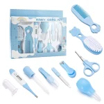 Kit soins bébé 10 pièces thermomètre ciseaux lime à ongles brosse cheveux aspiration nasaleปลอด BPA bleu