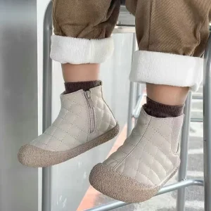Bottines bébé en cuir synthétique imperméables chaussures molletonnées hiver automne printemps 14 ans beige clair