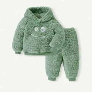 Ensemble 2 pièces bébé garçon pull à capuche pantalon style automne/hiver douillet motif visage enfant Ensemble 2 pièces bébé garçon pull à capuche pantalon style automne/hiver douillet motif visage enfant