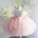 Robe de bal en tulle rose pour filles princesse mariage cérémonie accessoires en satin perles style classique occasion spéciale
