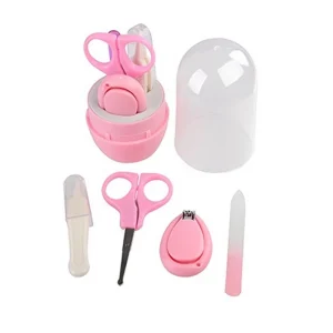 Kit de soins des ongles pour bébé ciseaux à ongles portables coupeongles lime pince à épiler boîte transparente design rose doux manucure bébé