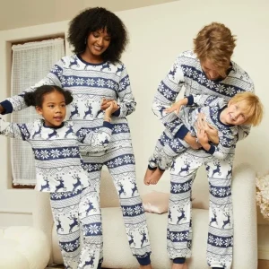 Ensemble pyjama assorti famille Noel All Elk maman papa enfants doux ample vacances hiver Navy