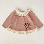 Ensemble vêtements bébé fille pull brodé manches longues  short PP automne printemps coton acrylique broderie fleur tricot main doux adapté 13 ans qualité supérieure