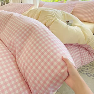 Parure de lit rayée bébé linge de lit en coton lavé housse de couette  taie d&rsquo;oreiller ensemble complet style simple couleur rose et blanc 100% coton doux et hypoallergénique livraison directe