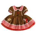 Robe d&rsquo;été pour bébés filles motif bonhomme en pain d&rsquo;épice col de poupée manches courtes rayée