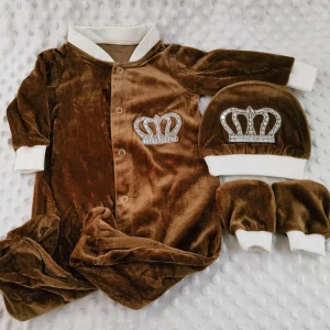 Ensemble 3 pièces en velours pour bébé garçon combinaison hiver bonnet moufles coton velours style élégant occasion spéciale bébé confort