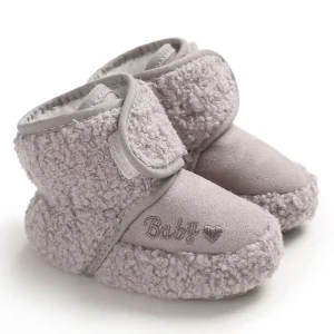 Chaussons bébé en tissu moelleux doux et confortable antidérapant pour nouveauné fille et garçon gris