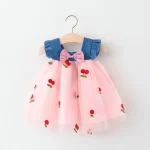 Robe princesse bébé fille été 12 ans tulle floral denim manches courtes tenue fête anniversaire naissance 1 an style princesse