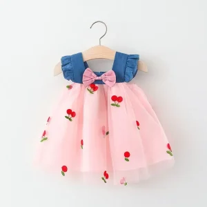 Robe princesse bébé fille été 12 ans tulle floral denim manches courtes tenue fête anniversaire naissance 1 an style princesse Robe princesse bébé fille été 12 ans tulle floral denim manches courtes tenue fête anniversaire naissance 1 an style princesse