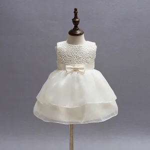 Robe bébé fille 1ère communion blanche sans manches dentelle fleur nœud satinée occasion spéciale Robe bébé fille 1ère communion blanche sans manches dentelle fleur nœud satinée occasion spéciale