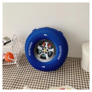 Cartable en forme de pneu 3D pour enfants sac à dos animaux rigolos nylon haute qualité grande capacité idéal pour maternelle école primaire bleu