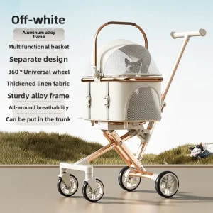 Poussette 3 en 1 animaux de compagnie chiens chats 20 lb aluminium blanc support détachable pliable sortie sécurisée confort et sécurité