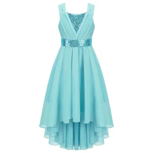 Robe princesse à fleurs pour filles mousseline de soie robe de bal élégante anniversaire mariage enfants filles style princesse Turquoise Robe princesse à fleurs pour filles mousseline de soie robe de bal élégante anniversaire mariage enfants filles style princesse Turquoise