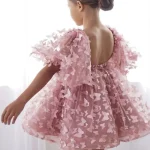 Robe Tutu princesse papillon pour bébé fille manches bouffantes vêtements de fête anniversaire tulle 112 ans rose pâle