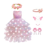 Robe princesse tulle paillettes accessoires lumière LED occasions spéciales cadeau anniversaire filles 46 ans