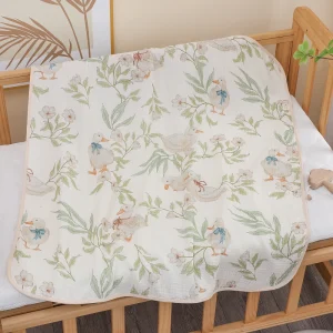 Couverture bébé en gaze coton douce design canards fleurs style pastoral 75x100cm texture légère idée cadeau naissance