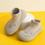 Chaussons bébé semelle caoutchouc doux chaussons premiers marcheurs unisex intérieur 2024 beige