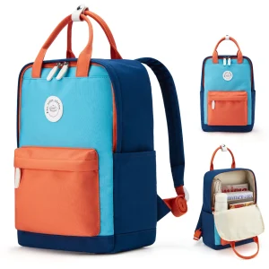 Sac à dos école enfant adolescent style moderne bleu orange pratique durable fonctionnalité