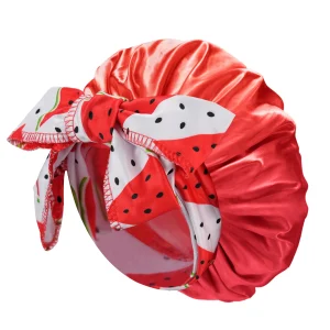 Bonnet de Nuit en Satin Imprimé Pastèque pour Bébé Garçon et Fille Accessoire Douceur et Sécurité Usage Multifonctionnel