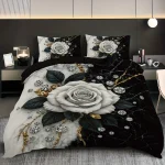 Ensemble de lit 3 pièces à motif floral rose housse de couette 2 taies d&rsquo;oreiller polyester moderne élégant chambre bébé adulte design luxueux doux confortable durable qualité premium
