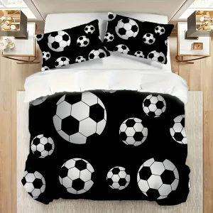 Ensemble housse de couette Football literie 3 pièces 1 couette 2 taies d&rsquo;oreiller design sportif chambre enfant ado tissu doux style animé qualité premium