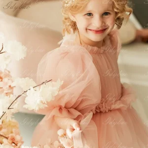 Robe princesse tulle fille mariage anniversaire bal col rond manches courtes personnalisée pastel Robe princesse tulle fille mariage anniversaire bal col rond manches courtes personnalisée pastel
