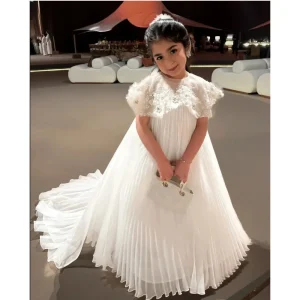 Robe demoiselle d&rsquo;honneur élégante pour mariage robe longue princesse mousseline ivoire col rond robe fête anniversaire personnalisée