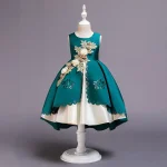 Robe princesse fille fleurs paillettes perles tissu organza mode 2024 nouvelle collection