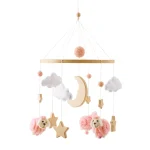 Mobile de lit en bois pour bébé soft plush décoration nursery bébé calme et sécuritaire 012 mois étoiles nuages et moutons en peluche