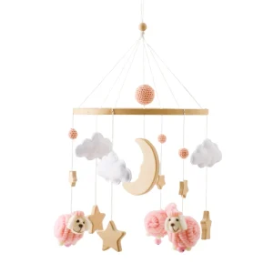 Mobile de lit en bois pour bébé soft plush décoration nursery bébé calme et sécuritaire 012 mois étoiles nuages et moutons en peluche