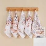 Mouchoirs carrés bébé serviettes de toilette coton doux 5 pièces style animal absorbants en tissu polyester idéaux pour le bain et les rot