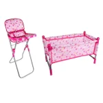Ensemble chaise haute et berceau pour poupée jouet de simulation bébé accessoire de jeu pour enfants 46 ans design coloré et sécuritaire