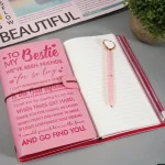 Carnet notes rose Liberty bestie message amical style moderne cadeau amie adolescente journal personnel cuir synthétique élastique closure style joyeux usage quotidien