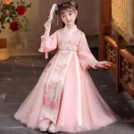 Robe danse folklorique traditionnelle chinoise pour filles Hanfu floral en polyester costume princesse enfant fete danse cosplay