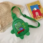 Sac à dos enfant dessin animé dinosaure souriant sac bandoulière vert nylon idéal sortie école enfants 713 ans style cartoon ludique facile entretien
