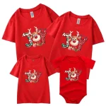 Ensemble vêtements Noël famille père mère fils fille Tshirt enfants adultes body bébé rouge motif renne fêtes Joy