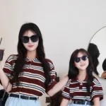 Tenues assorties maman fille été 2023 Tshirt rayé sirène jupe Polyester mode confort élégance família coordonnés