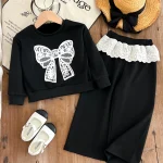 Ensemble AutomneHiver pour Enfants 37 Ans Haut à Manches Longues  Jupe/Short Imprimé Dentelle Accessoires Inclus Style Chic Adorable Matériaux Doux Élégance Décontractée