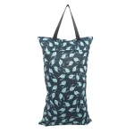 Sac à langer suspendu imperméable pour bébé rangement couches et lingettes design moderne en polyester 40x70cm bleu feuilles aqua