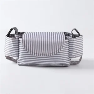 Sacoche poussette bébé rangement portable pratique sac à couches landau organizer style rayures grises