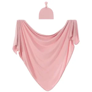 Ensemble d’emmaillotage bébé avec bonnet assorti tissu doux polyester design épuré usage多é rose pâle 03 mois sécurité maximale confort optimal